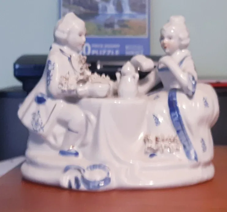 Vintage Porcelain Figurine - Couple at Tea thumbnail