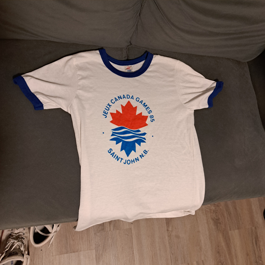 Canadiana Ringer T-Shirt - Jeux Canada Games 85 - Size L
