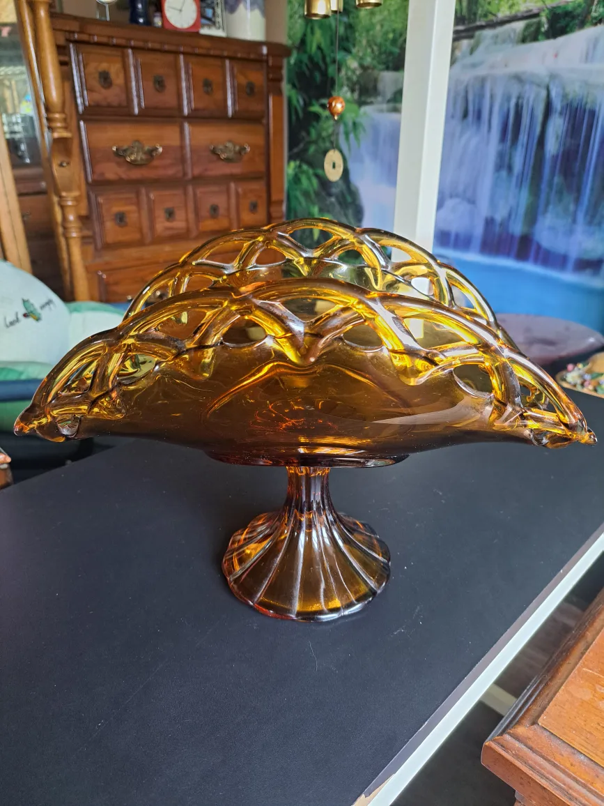 Vintage Amber Glass Compote Bowl thumbnail