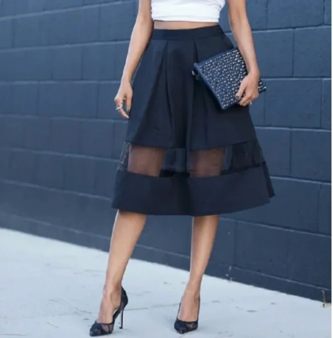 size 12 EXPRESS Black Skirt with Sheer Detail image indicator(3)