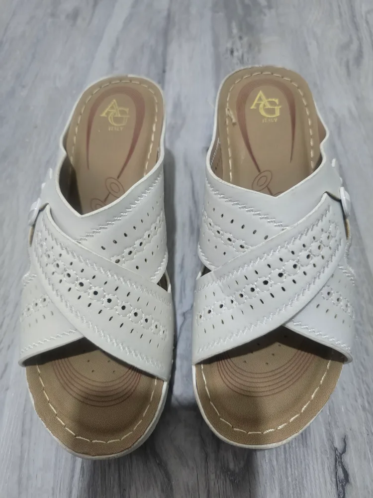 AG Italy White Wedge Sandals - Size 36 thumbnail