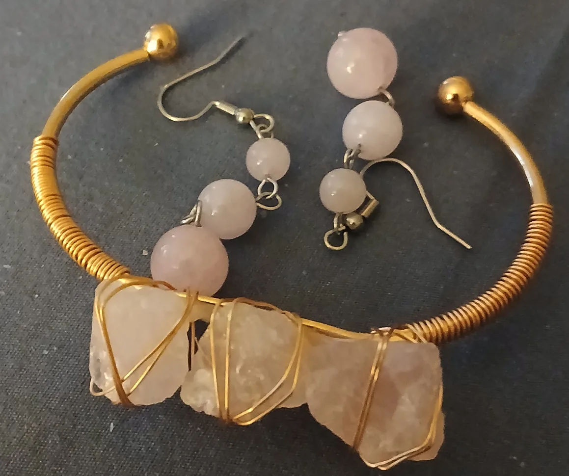 Handmade Rose Quartz Bracelet & Earring Set thumbnail