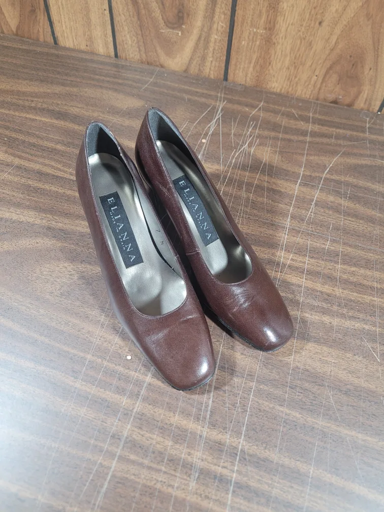 Elianna Brown Leather Heels - Size 7 thumbnail