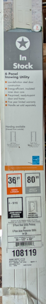 6 Panel Steel Utility Prehung Door 36x80 - photo 3