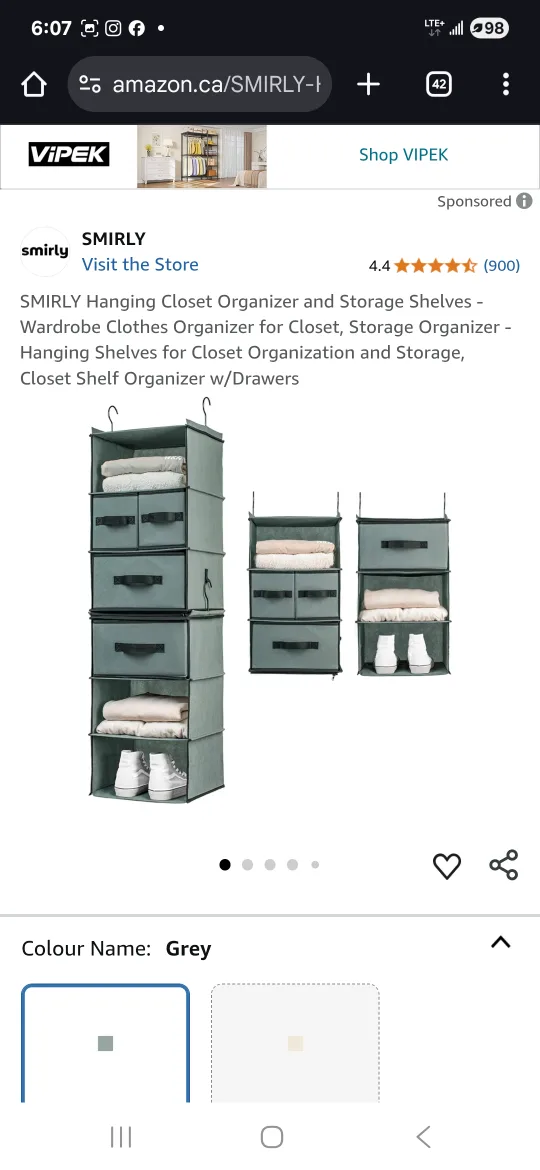 Smirly Hanging Closet Organizer - Grey image indicator(3)