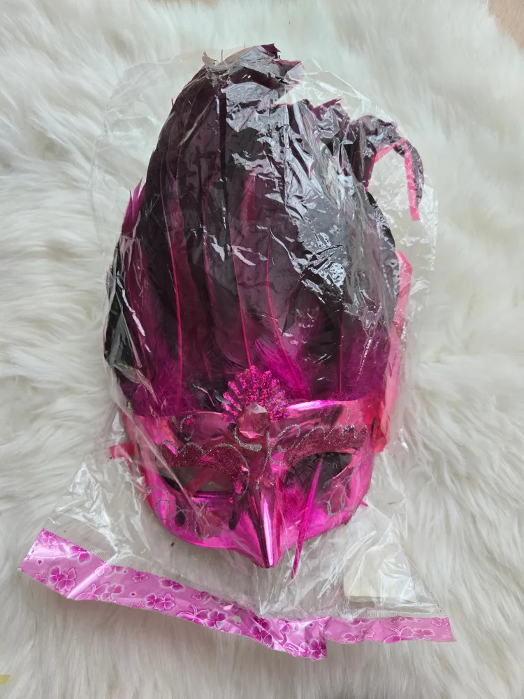 Feathered Masquerade Mask - Pink and Black thumbnail
