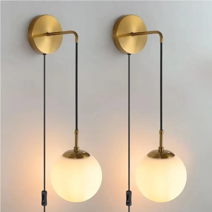 Brushed Brass Gold White Glass Wall Sconce - 29in thumbnail