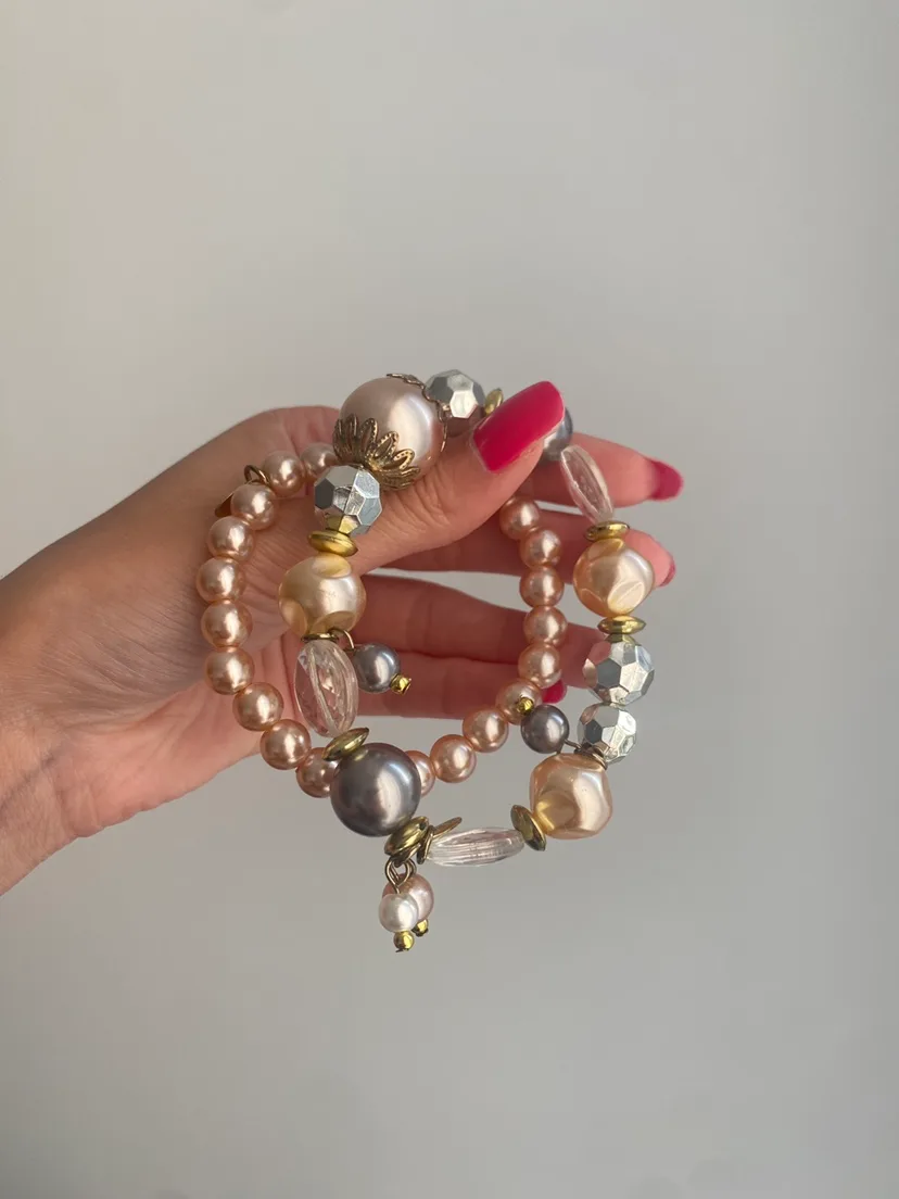 Cute Bracelets - Cream, Grey & Gold thumbnail