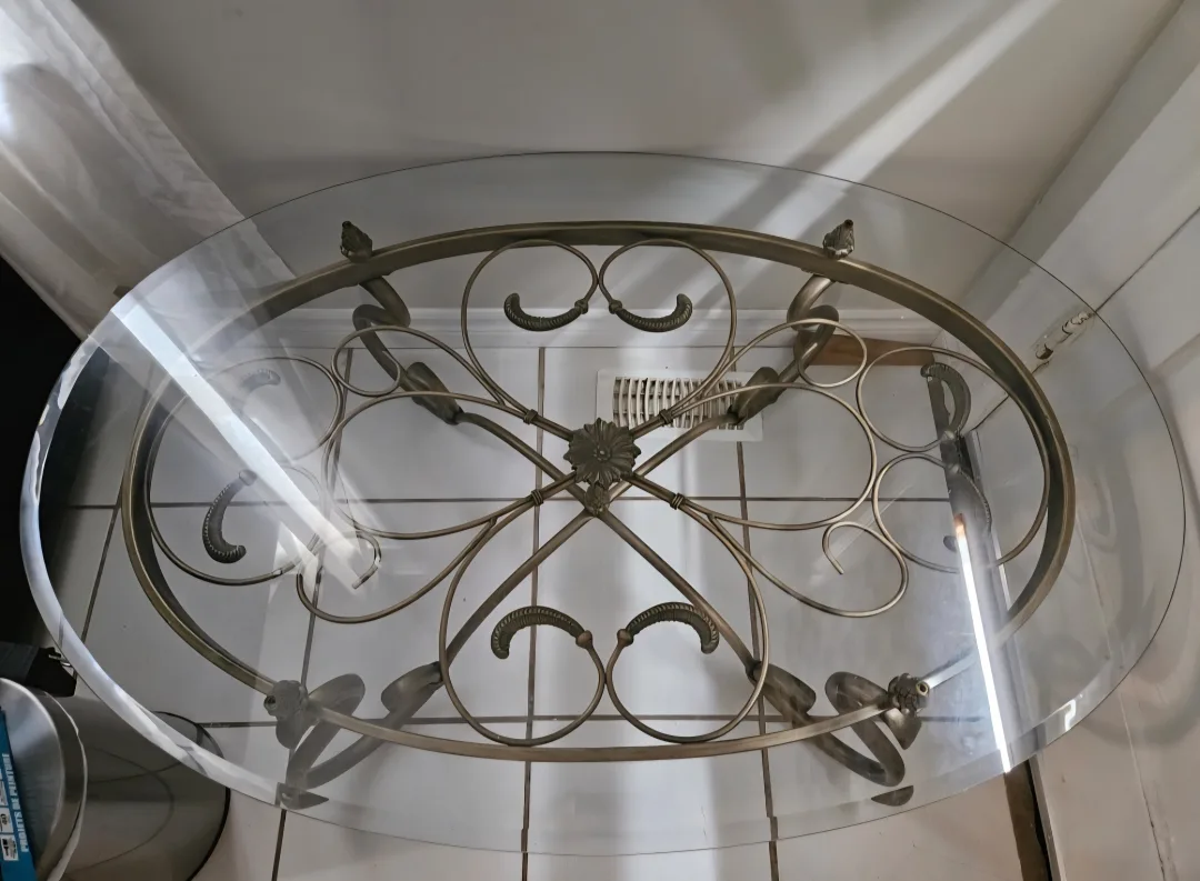 Oval Glass Coffee Table w/ Metal Base