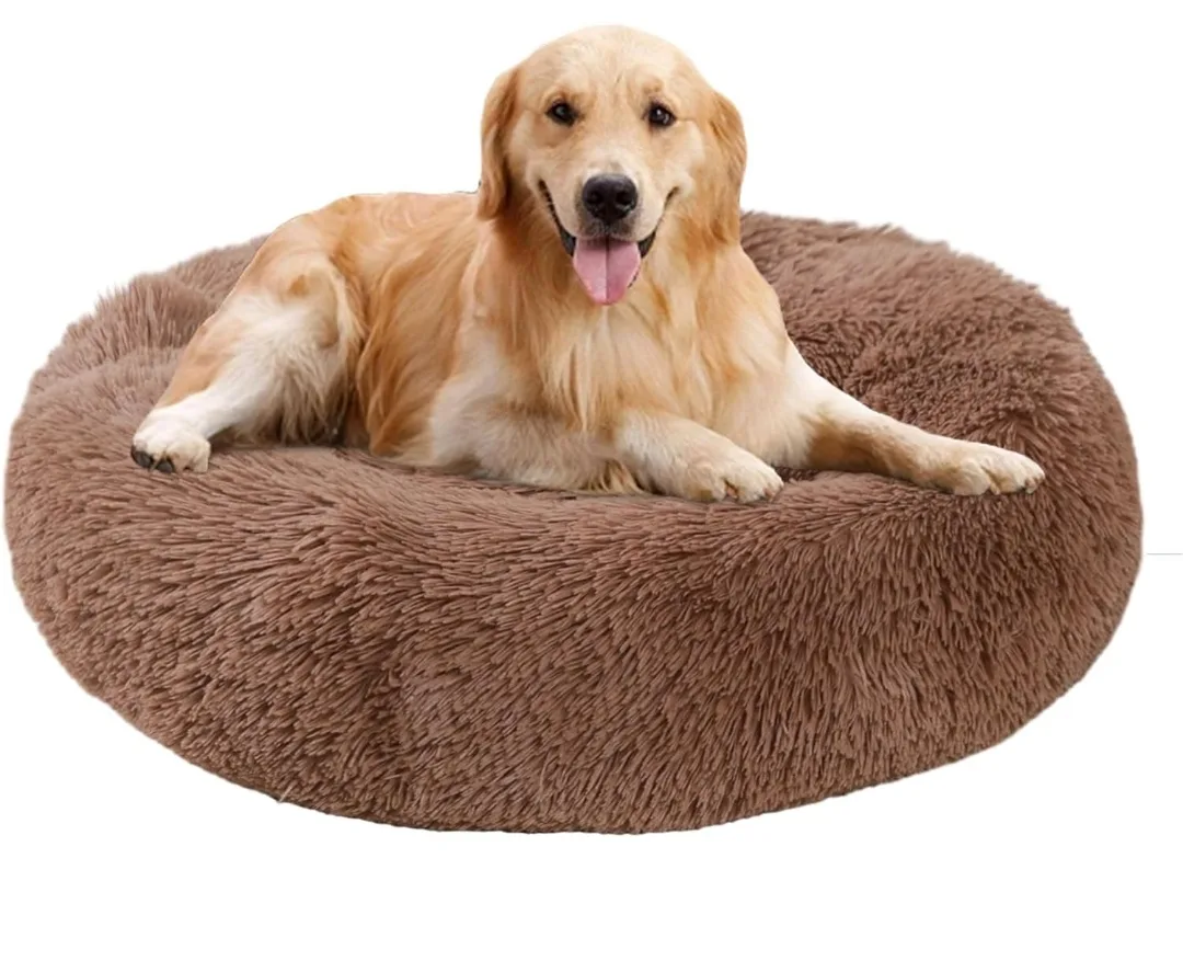 Brown Plush Donut Pet Bed - Cozy & Soft! 28x28 thumbnail