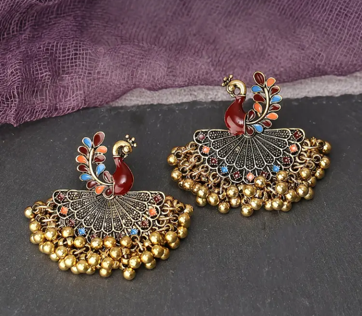Peacock Drop Earrings - Gold Tone - photo 2