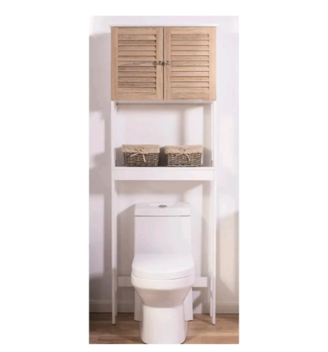 Over-the-Toilet Storage Shelf - White & Wood Finish thumbnail