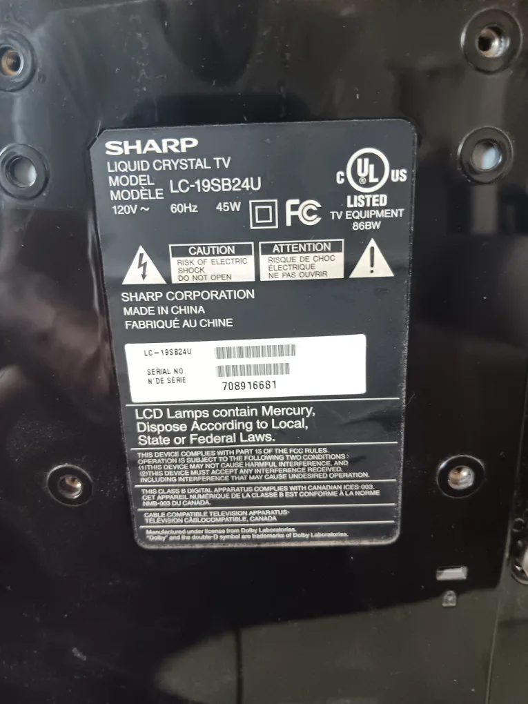 Sharp TV  LC-19SB24U 19" 🇨🇦 image indicator(2)