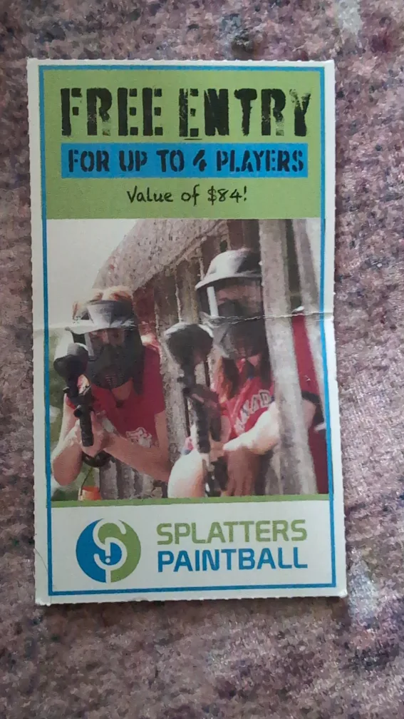 Splatters Paintball Free Entry Voucher thumbnail