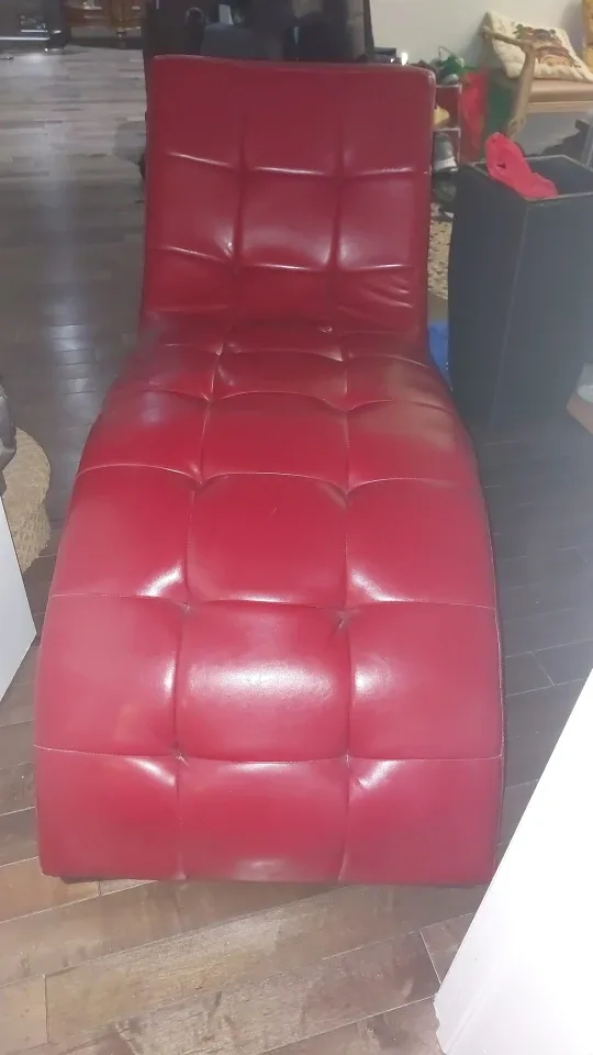 Red Faux Leather Chaise Lounge Chair thumbnail