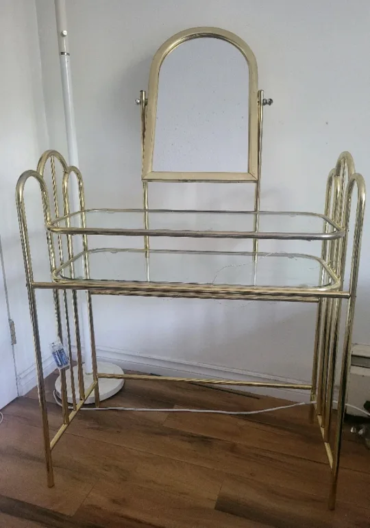Gold Bar Cart/Vanity with Mirror thumbnail