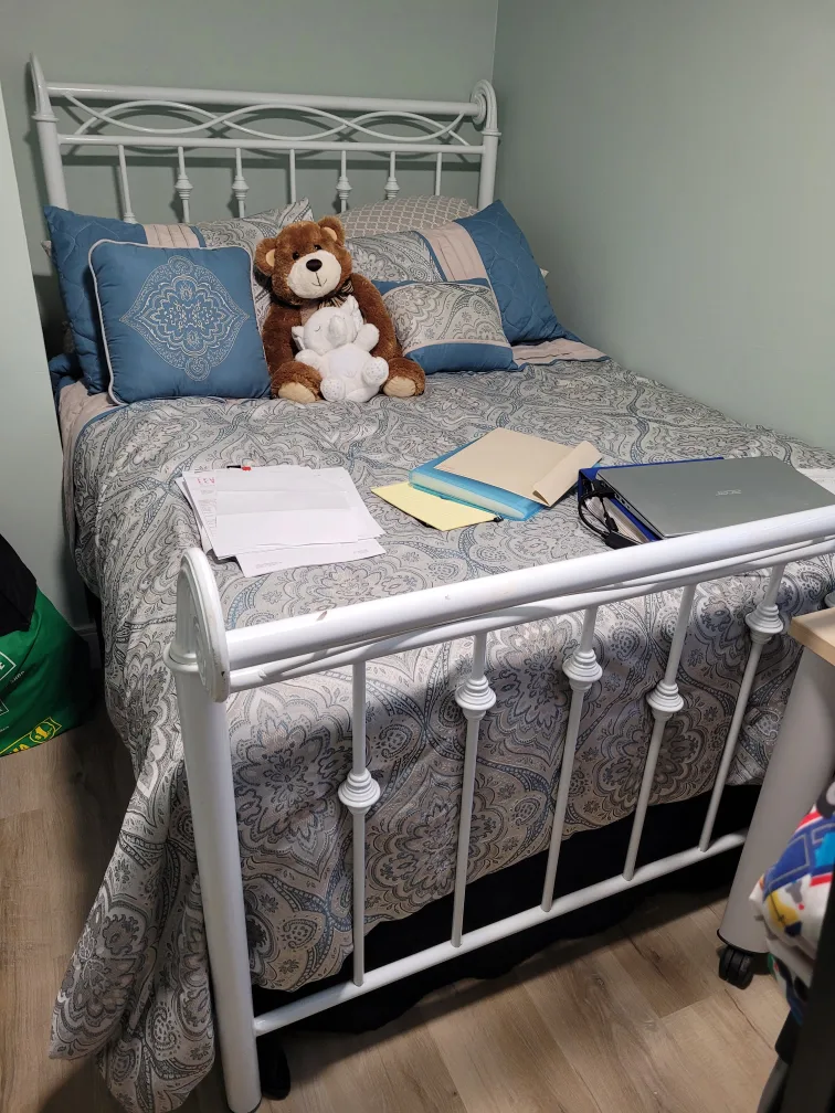 White Metal Slay bed frame with mattress & boxspring thumbnail