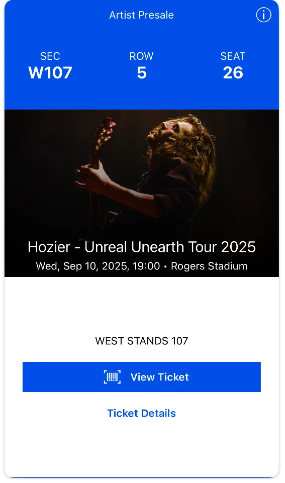 Hozier - Unreal Unearth Tour 2025 Tickets thumbnail