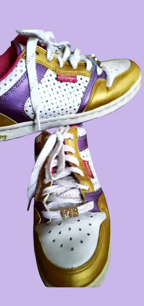 Pastry White, Gold & Purple Sneakers thumbnail