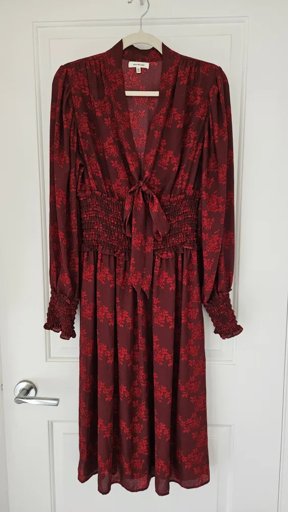 Max Studio Burgundy Floral Dress - Size L thumbnail