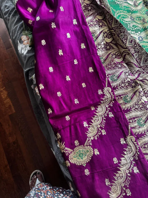 Purple & Green Embroidered Fabric image indicator(2)