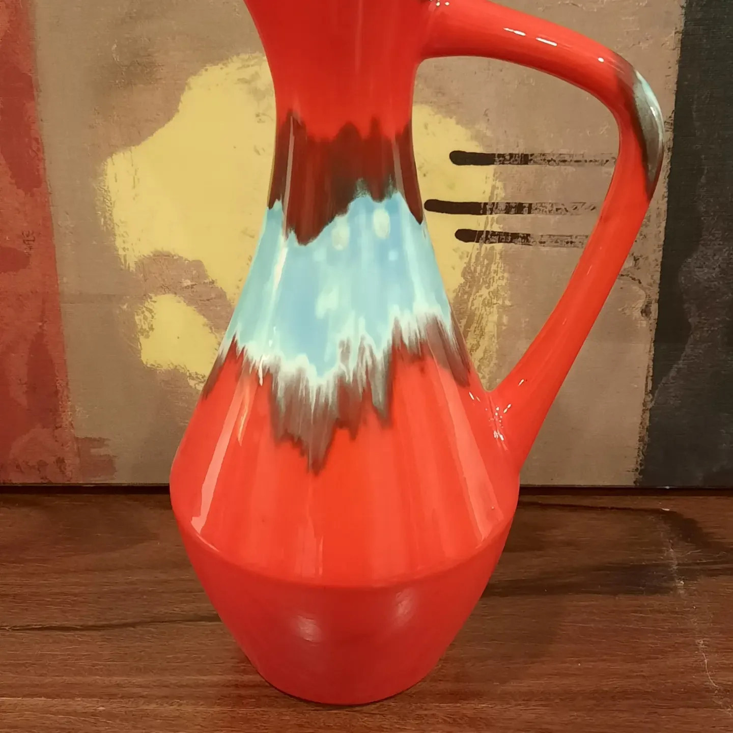 MID CENTURY MODERN Red Ceramic Pitcher vase made in Japan thumbnail