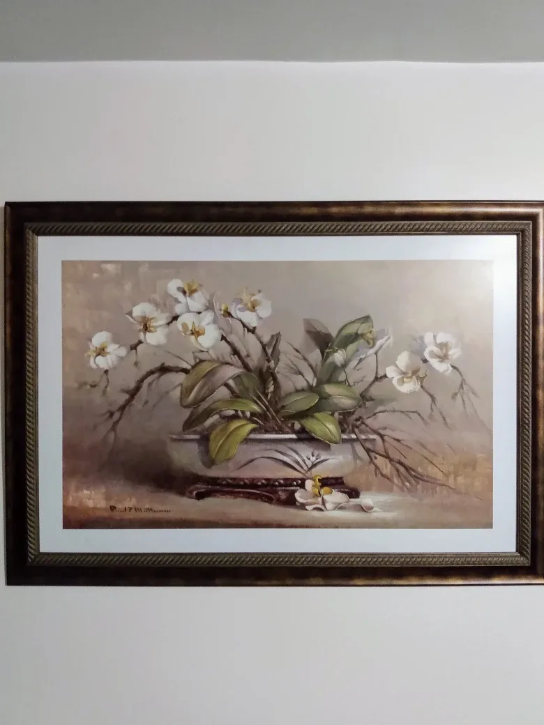 Beautiful Large Framed Art Orchid Painting thumbnail