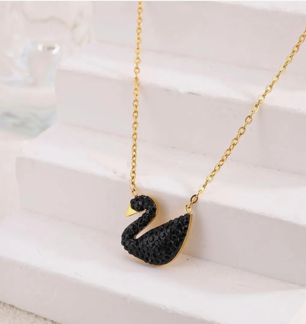 Swarovski Swan Necklace - Black & Gold thumbnail
