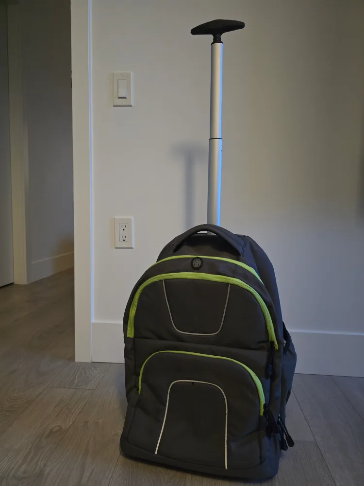 Rolling Backpack - Grey with Green Trim thumbnail