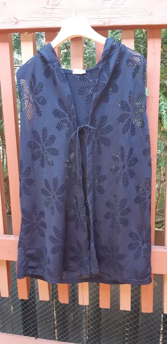 Krista Black Sleeveless Hooded Cover-Up thumbnail