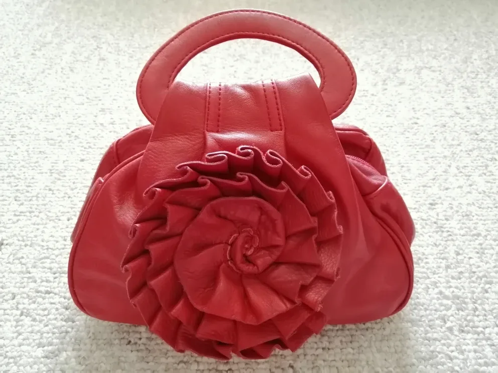 New Retro Red Genuine Leather bag with Floral Detail thumbnail