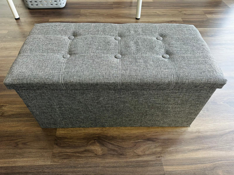 Grey Storage Ottoman Bench (Collapsible)