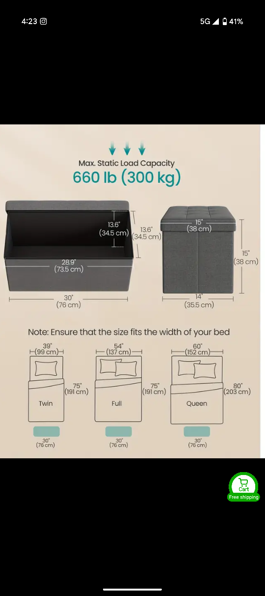Grey Storage Ottoman Bench (Collapsible) - photo 2