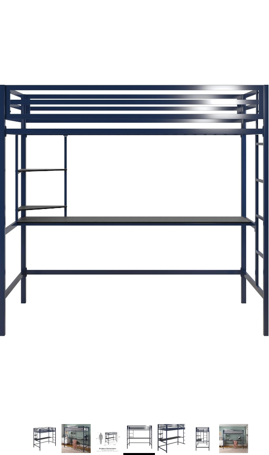Metal Loft Bed with Desk - Blue - photo 4