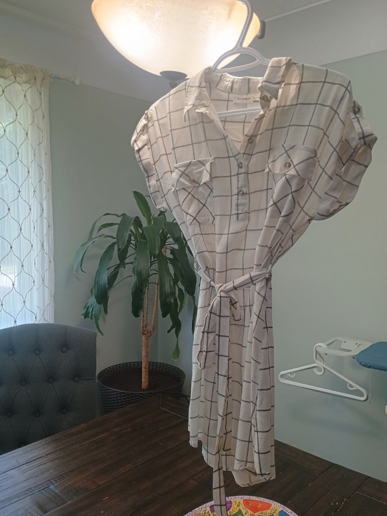 Plaid Dress (or long shirt) with tie around waist
