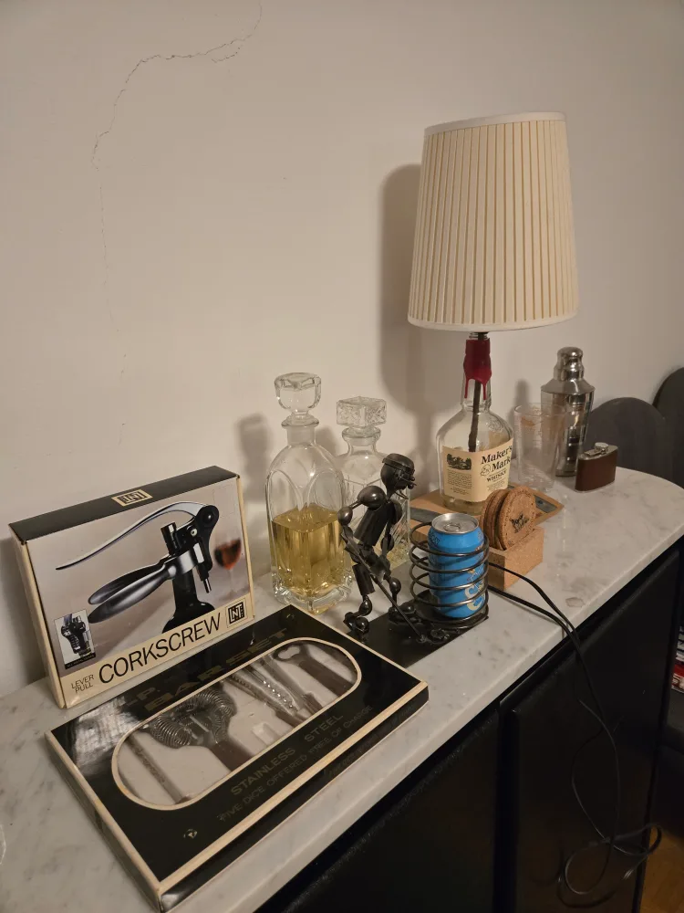 Mix bar set - various items - decanter, unique lamp, and more thumbnail