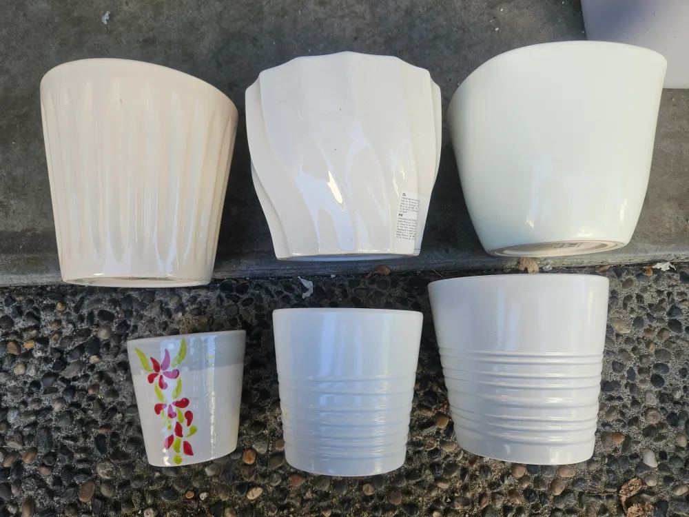 Variety of 6 White Ceramic Flower Pots thumbnail