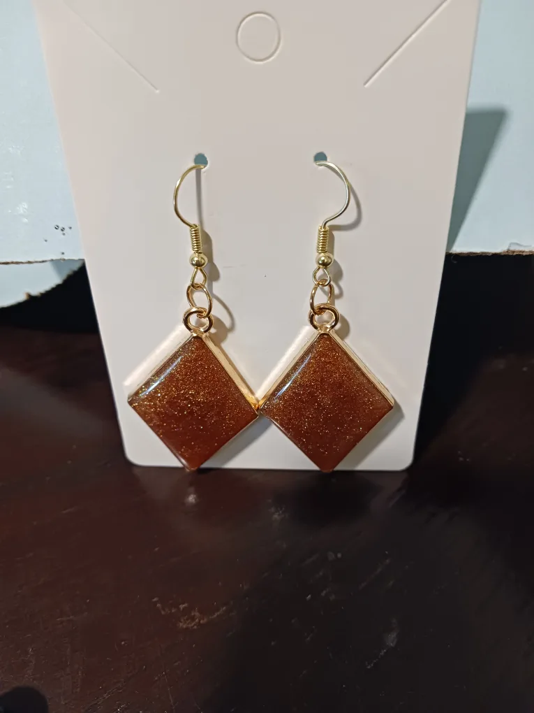Handmade Gold Glitter Resin Earrings