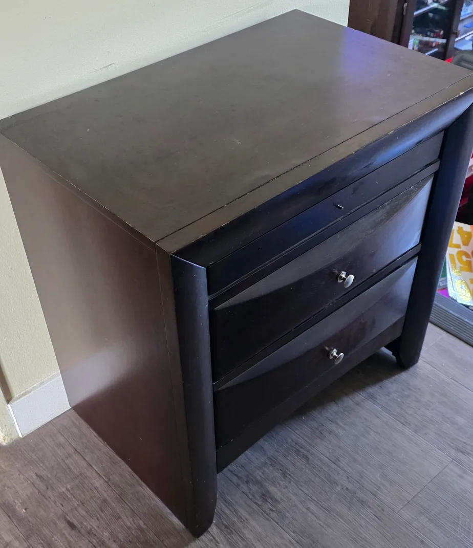 Dark Brown Nightstand with 2 Drawers and tray thumbnail