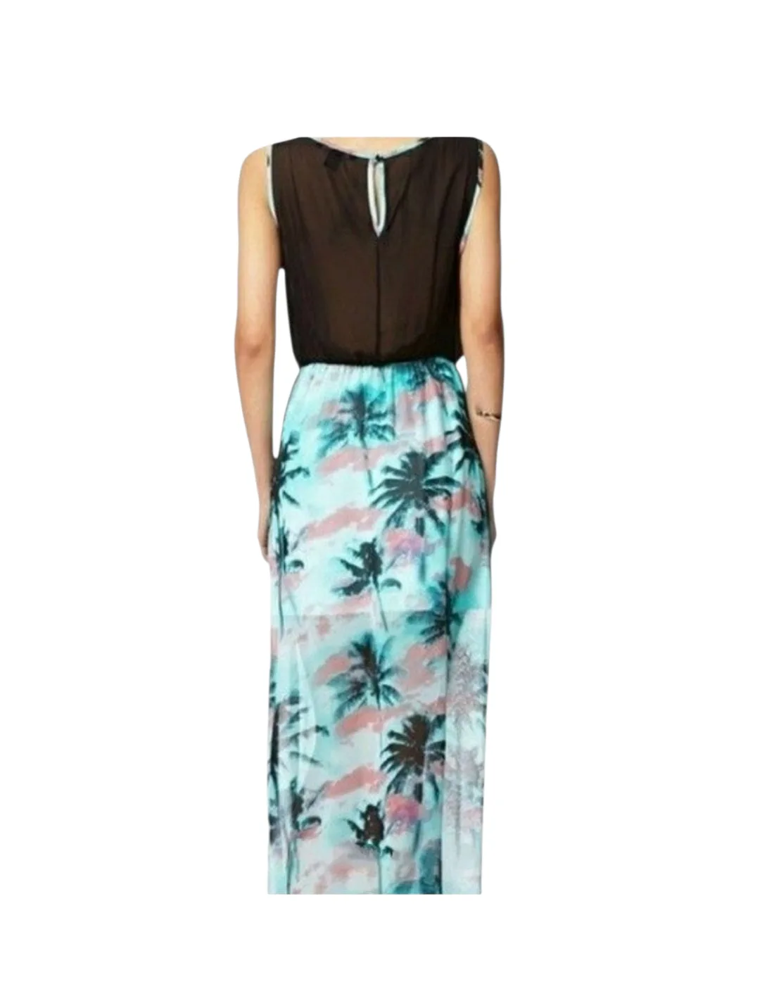 Turquoise Tropical Print Sleeveless Maxi Dress image indicator(2)