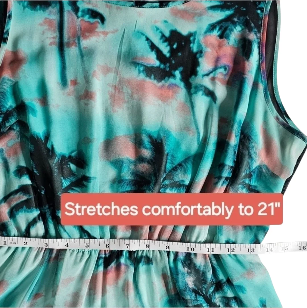 Turquoise Tropical Print Sleeveless Maxi Dress image indicator(6)