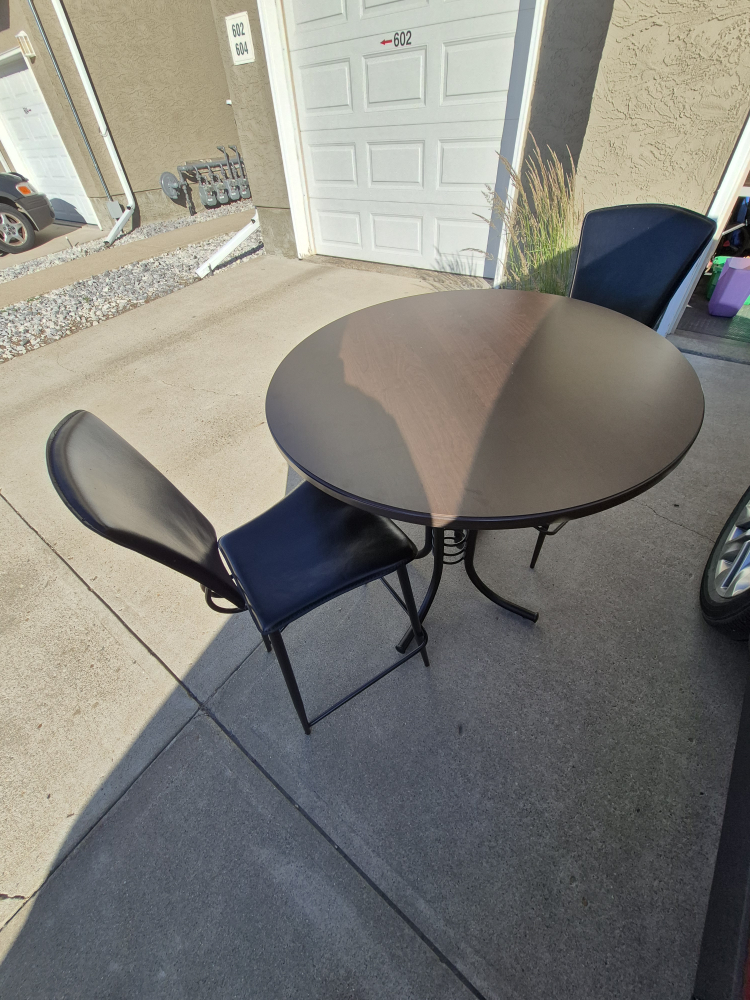 Round Table with Two Chairs - Dark Wood and Black - photo 2