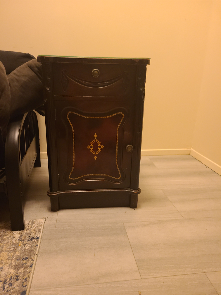 Vintage Wooden Nightstand with glass top