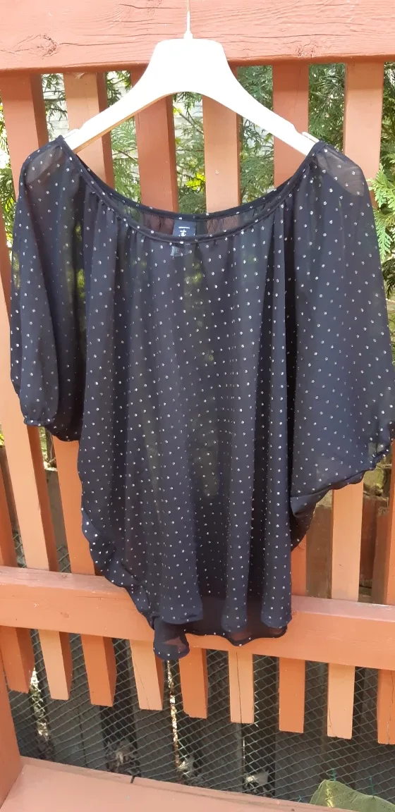 T&M Collection Black Polka Dot Blouse - Size M thumbnail