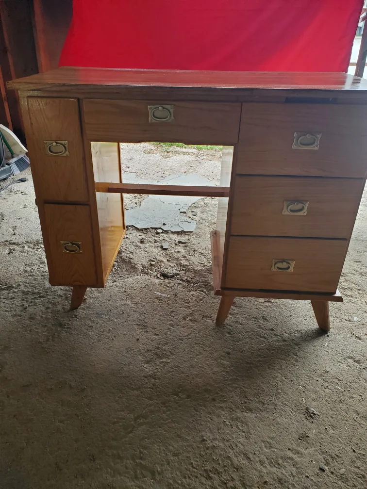 Wooden Desk with Drawers & Bookshelf MCM image indicator(7)