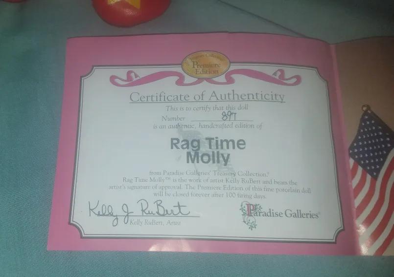 Paradise Galleries Ragtime Molly 24" Doll w Stand and COA image indicator(9)