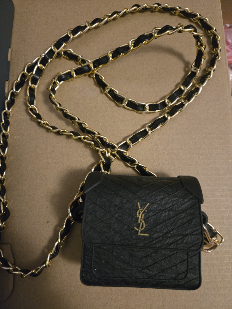 YSL Black AirPods Case with Chain