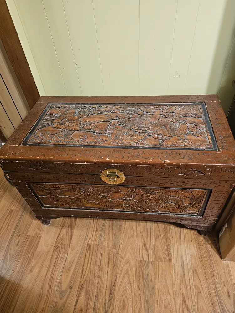 Antique Carved Wood Chest thumbnail