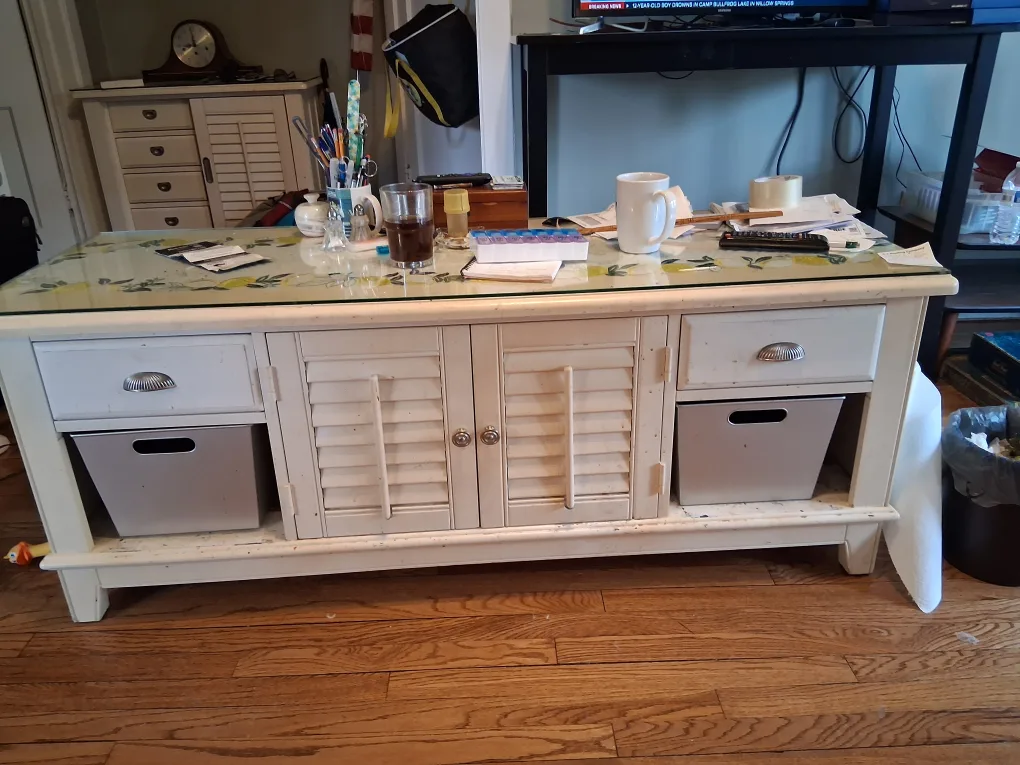 White TV Stand with Storage thumbnail