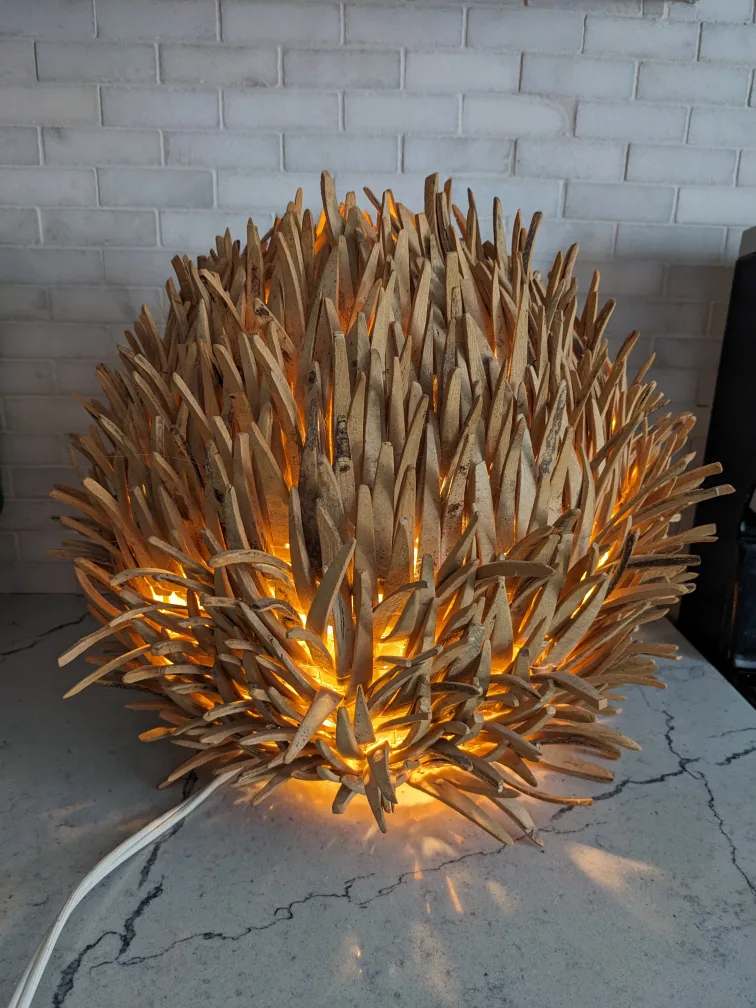 Mid-century Boho Coconut Shell Sea Urchin Lamp thumbnail